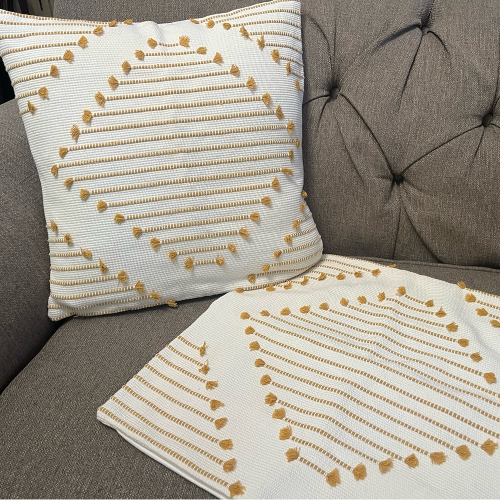 Decorative Boho White and Gold Pillow Covers